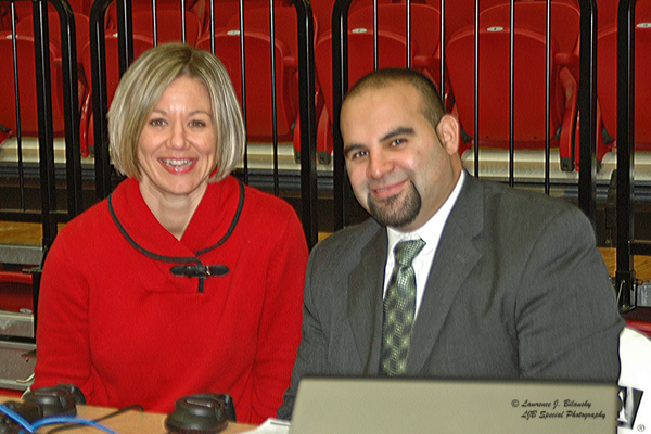 Play-by-play announcers Amy Lawrence and Brian Irizarry